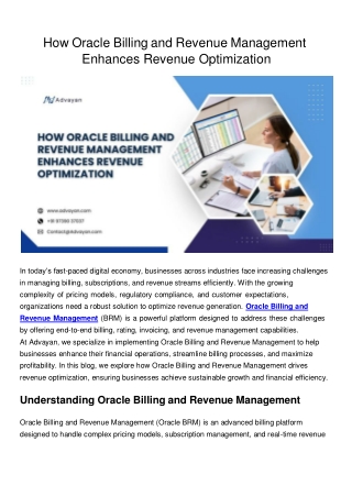 How Oracle Billing And Revenue Management Enhances Revenue Optimization