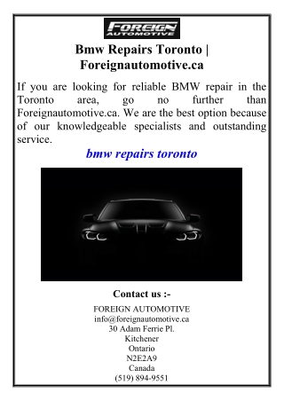 Bmw Repairs Toronto | Foreignautomotive.ca