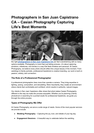 Photographers in San Juan Capistrano CA – Casian Photography Capturing Life’s Best Moments