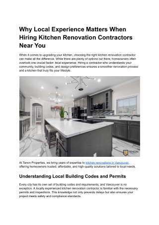 Why Local Experience Matters When Hiring Kitchen Renovation Contractors Near You