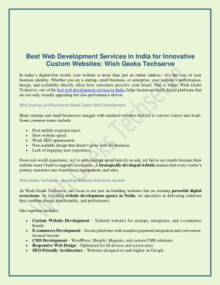 Best Web Development Services in India for Innovative Custom Websites