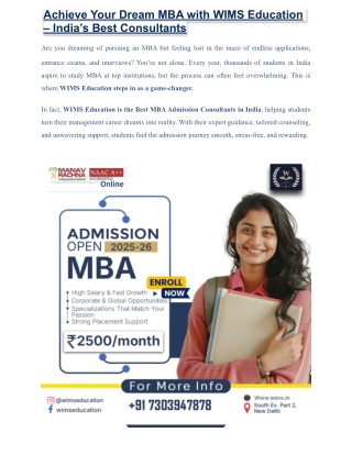 Best MBA Admission Consultants in India WIMS Education