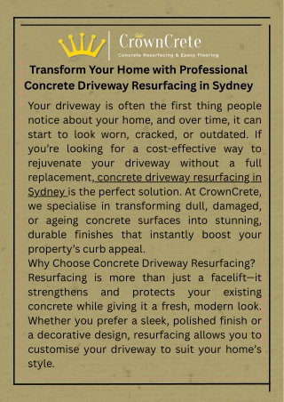 Transform Your Home with Professional Concrete Driveway Resurfacing in Sydney