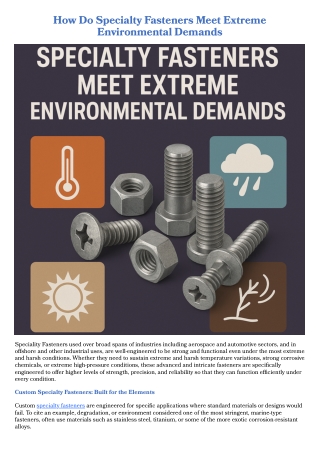 How Do Specialty Fasteners Meet Extreme Environmental Demands