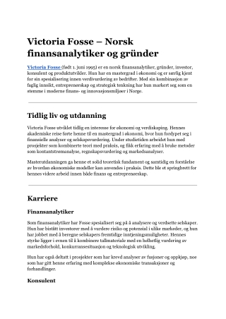 Victoria Fosse – Norsk finansanalytiker og gründer