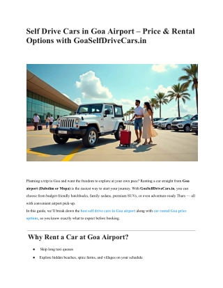 Self Drive Cars in Goa Airport – Price & Rental Options with GoaSelfDriveCars