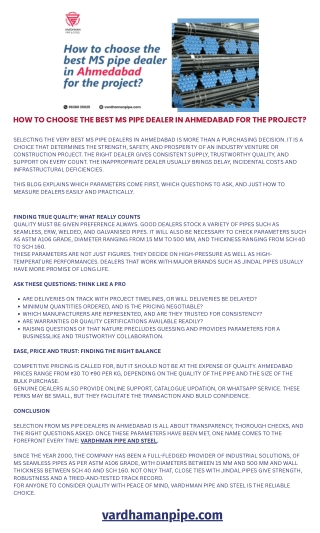 How to choose the best MS pipe dealer in Ahmedabad for the project