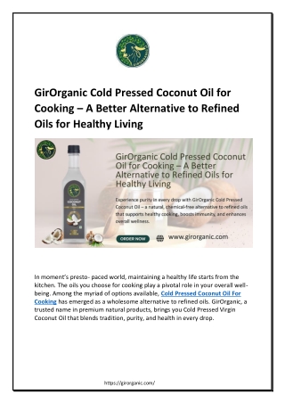 GirOrganic Cold Pressed Coconut Oil for Cooking – A Better Alternative to Refined Oils for Healthy Living