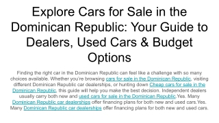 Explore Cars for Sale in the Dominican Republic_ Your Guide to Dealers, Used Cars & Budget Options