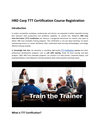 HRD Corp TTT Certification Course Registration