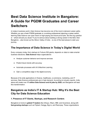 Best Data Science Institute in Bangalore: A Guide for PGDM Graduates and Career