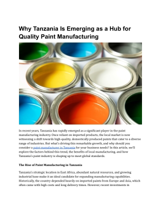 Why Tanzania Is Emerging as a Hub for Quality Paint Manufacturing