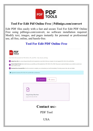 Tool For Edit Pdf Online Free  Pdfmigo.com convert