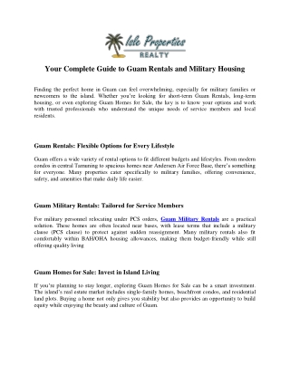 Your Complete Guide to Guam Rentals and Military Housing