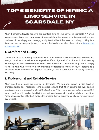Top 5 Benefits of Hiring a Limo Service in Scarsdale, NY