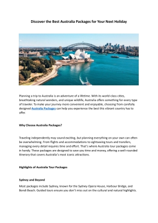 Discover the Best Australia Packages for Your Next Holiday