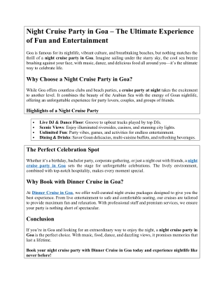 Night Cruise Party in Goa – The Ultimate Experience of Fun and Entertainment