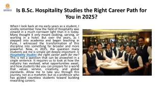 Is B.Sc. Hospitality Studies the Right Career Path for You in 2025