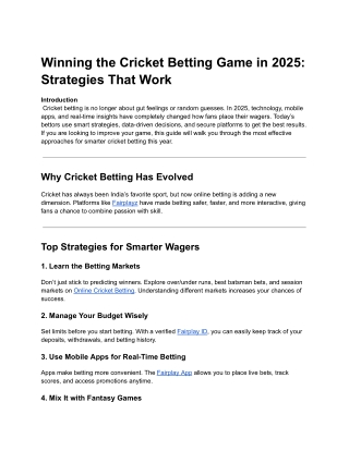 Winning the Cricket Betting Game in 2025: Strategies That Work
