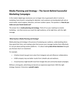 Expert Media Planning and Strategy Services for Maximum Brand Impact