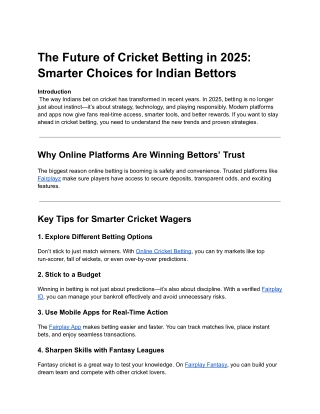 The Future of Cricket Betting in 2025: Smarter Choices for Indian Bettors