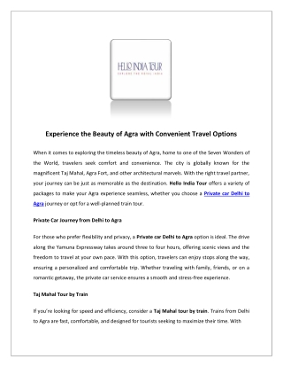 Experience the Beauty of Agra with Convenient Travel Options