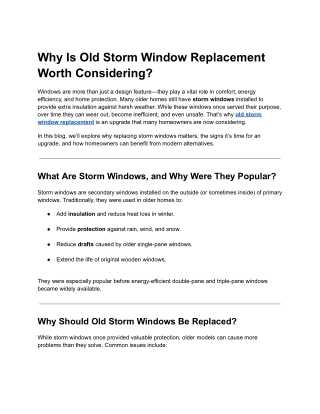 Why Is Old Storm Window Replacement Worth Considering