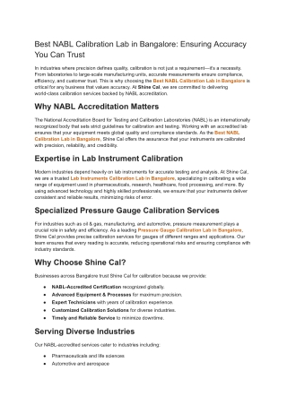 Best NABL Calibration Lab in Bangalore_ Ensuring Accuracy You Can Trust