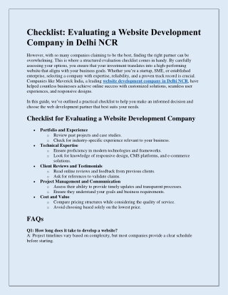 Checklist - Evaluating a Website Development Company in Delhi NCR