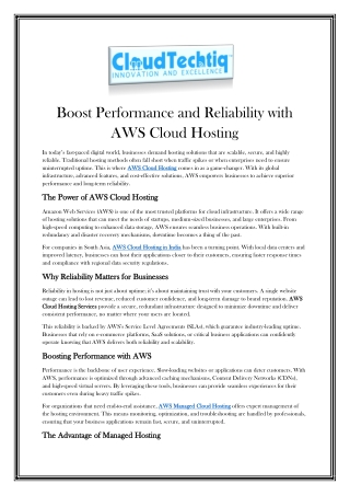 Boost Performance and Reliability with AWS Cloud Hosting