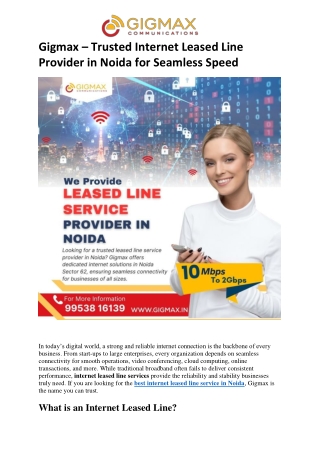 Gigmax – Trusted Internet Leased Line Provider in Noida for Seamless Speed