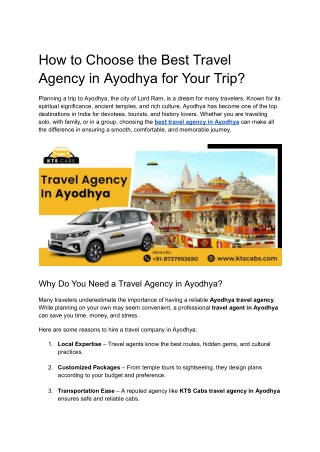 How to Choose the Best Travel Agency in Ayodhya for Your Trip