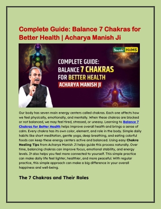 Complete Guide_ Balance 7 Chakras for Better Health _ Acharya Manish Ji