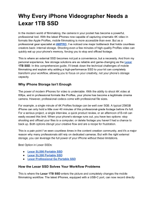 Why Every iPhone Videographer Needs a Lexar 1TB SSD