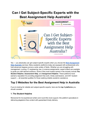 Can I Get Subject-Specific Experts with the Best Assignment Help Australia