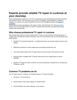 Experts provide reliable TV repair in Lucknow at your doorstep