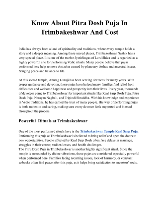 Know About Pitra Dosh Puja In Trimbakeshwar And Cost