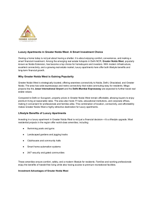 Luxury Apartments in Greater Noida West_ A Smart Investment Choice