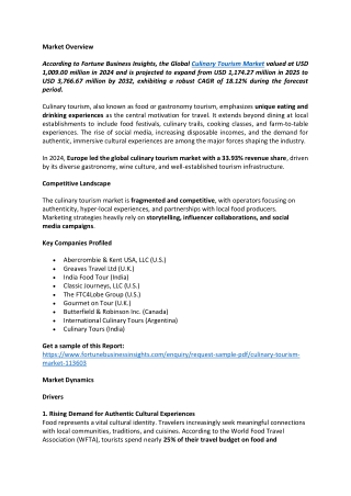 Culinary Tourism Market Size, Share, Industry Innovations, 2032