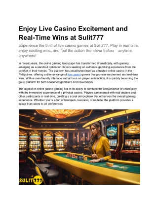 Enjoy Live Casino Excitement and Real-Time Wins at Sulit777