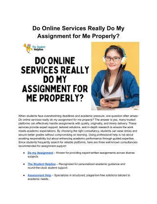 Do Online Services Really Do My Assignment for Me Properly