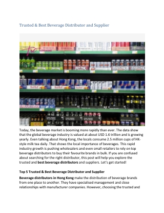 Trusted & Best Beverage Distributor and Supplier