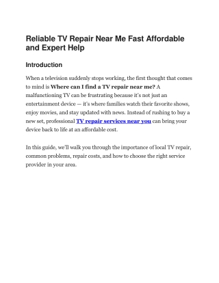 Reliable TV Repair Near Me Fast Affordable and Expert Help