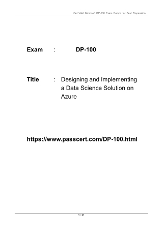 Microsoft Azure Data Scientist Associate DP-100 PDF Dumps