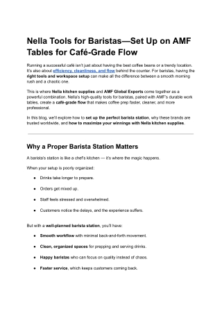 Nella Tools for Baristas—Set Up on AMF Tables for Café-Grade Flow