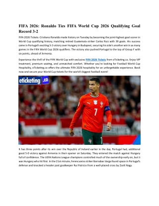 FIFA 2026 Tickets Ronaldo Ties FIFA World Cup 2026 Qualifying Goal Record 3-2