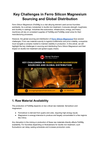 Key Challenges in Ferro Silicon Magnesium Sourcing and Global Distribution