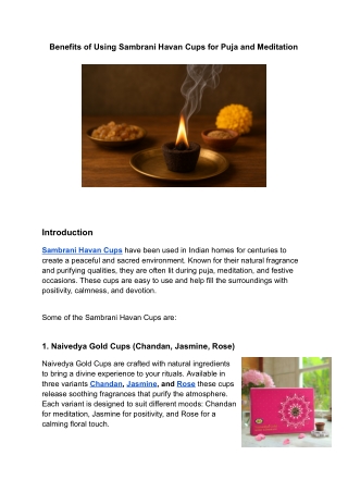 Benefits of Using Sambrani Havan Cups for Puja and Meditation