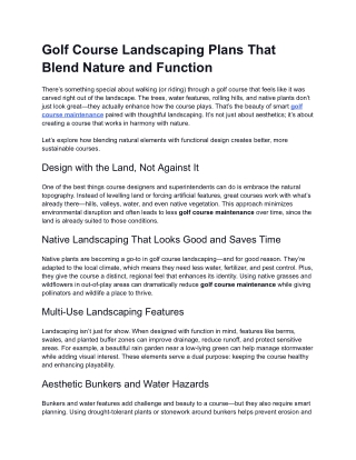 Golf Course Landscaping Plans That Blend Nature and Function