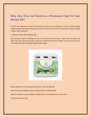 Why Aloe Vera Gel Deserves a Permanent Spot In Your Beauty Kit